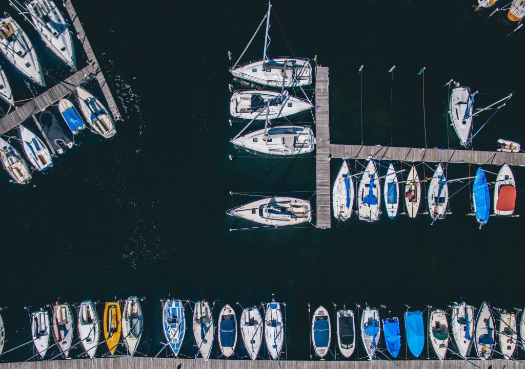 Aerial image of docked boats